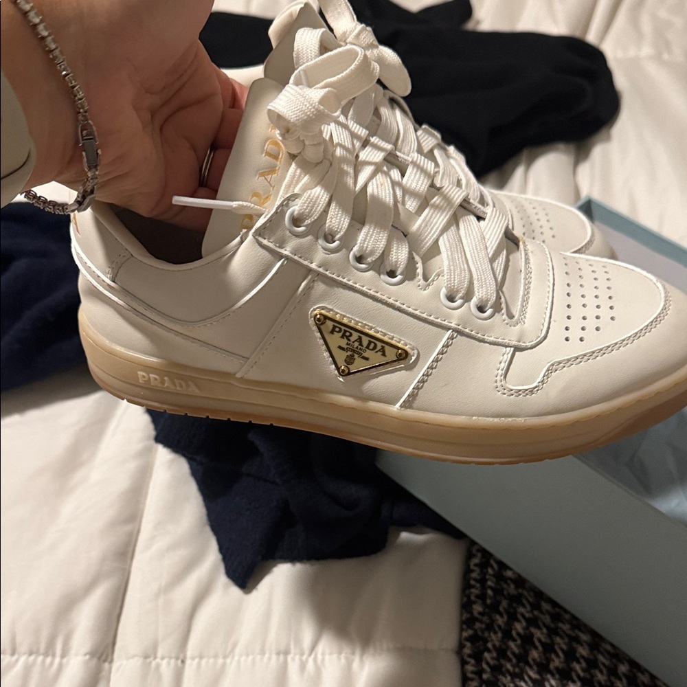 Prada Cream Sneakers with Brown Accents - Picture 7 of 7
